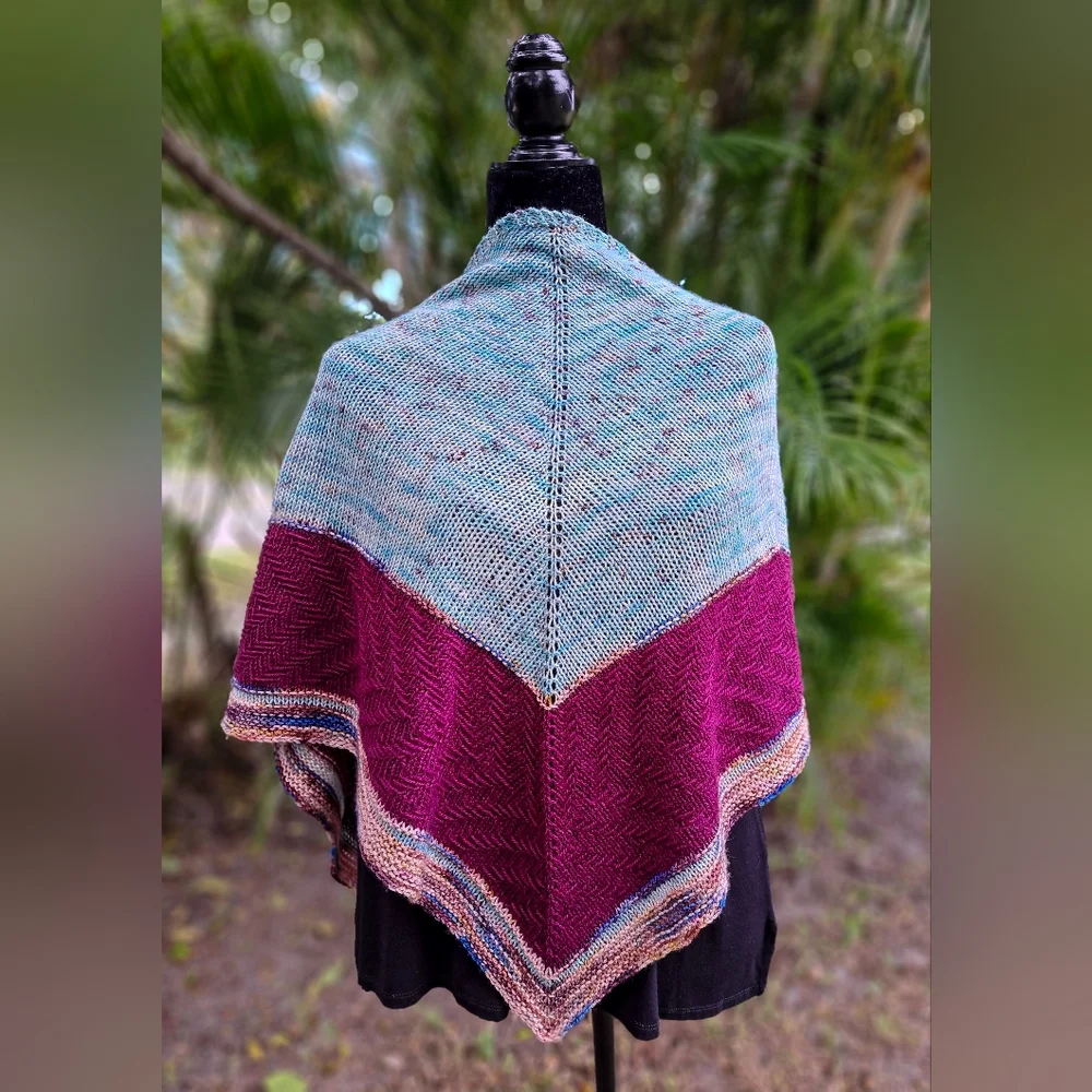 Hand Crafted OOAK Contemporary Elegant Striped Merino Wool Blue Purpl Knit Scarf - Picture 13 of 16